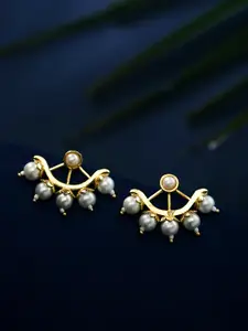 Voylla Gold-Toned & Off-White Crescent Shaped Studs
