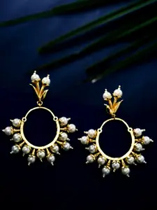 Voylla Gold-Toned & White Circular Drop Earrings