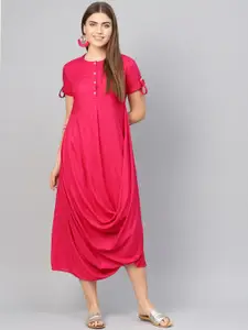 Biba Women Pink Solid A-Line Layered Dress
