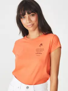 COTTON ON Women Peach-Coloured Printed Pure Cotton Top