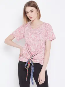 Belle Fille Women Pink & White Printed Top