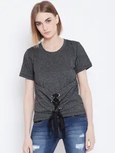 Belle Fille Women Charcoal Grey Solid Top