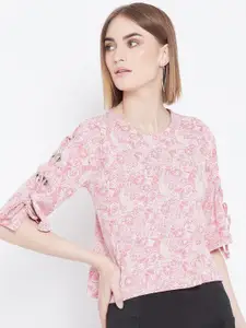 Belle Fille Women Pink & White Printed Top