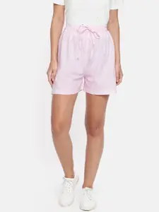 Belle Fille Women Pink & White Striped Regular Fit Regular Shorts