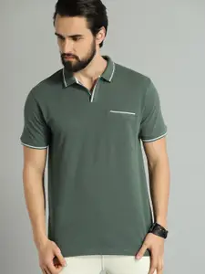 Roadster Men Green Solid Polo Collar Pure Cotton T-shirt