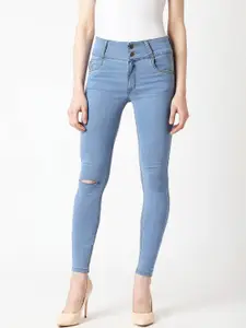 Miss Chase Women Blue Skinny Fit High-Rise Slash Knee Jeans