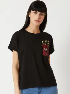Miss Chase Women Black Printed Round Neck T-shirt