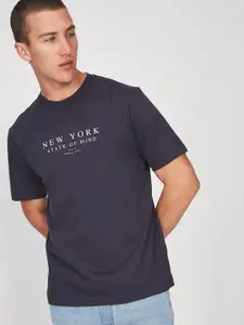 COTTON ON Men Navy Blue Printed Round Neck T-shirt