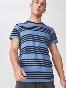 COTTON ON Men Blue Striped Round Neck T-shirt