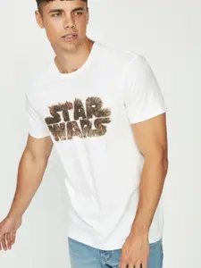 COTTON ON Men White Printed Round Neck Star Wars T-shirt