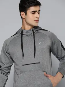 HRX by Hrithik Roshan Men Charcoal Grey Solid Hooded Zip Detail Rapid-Dry Sweatshirt