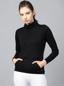 HRX by Hrithik Roshan Women Black Self Design Sweatshirt