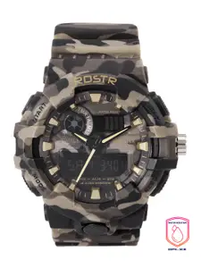 The Roadster Lifestyle Co Men Olive Green  Grey Camouflage Print Analogue and Digital Watch MFB-PN-SM-8001