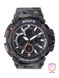 Roadster Men Black Dial & Green Straps Analogue and Digital Multi Function Watch