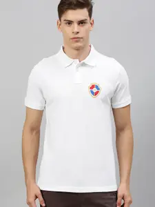 Harvard Men White Solid Polo Collar T-shirt