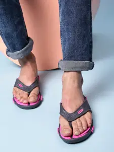 Liberty Women Grey Self Design Thong Flip-Flops