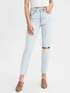 AMERICAN EAGLE OUTFITTERS Women Blue High-Rise Slash Knee Cropped Jeans