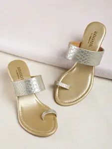 Anouk Women Gold-Toned Textured Heels