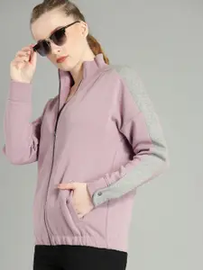 The Roadster Lifestyle Co Women Lavender & Grey Solid Sweatshirt