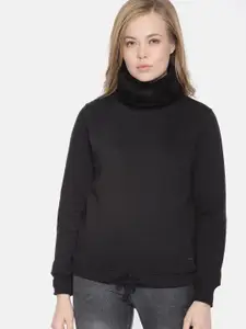 The Roadster Lifestyle Co Women Black Solid Pullover Sweatshirt