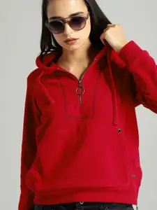 The Roadster Lifestyle Co Women Red Solid Hooded Sweatshirt
