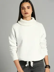 The Roadster Lifestyle Co Women White Solid Pullover Sweatshirt