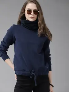 The Roadster Lifestyle Co Women Navy Blue Solid Sweatshirt