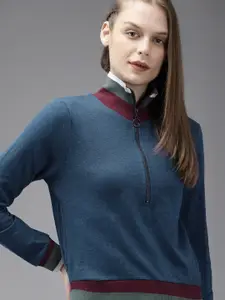 The Roadster Lifestyle Co Women Blue Solid Sweatshirt