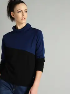 The Roadster Lifestyle Co Women Navy Blue & Black Colourblocked Sweater