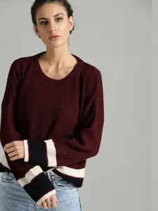 The Roadster Lifestyle Co Women Maroon Solid Sweater