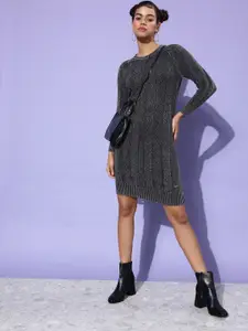 The Roadster Lifestyle Co Women Black Self Design Pure Cotton Jumper Dress