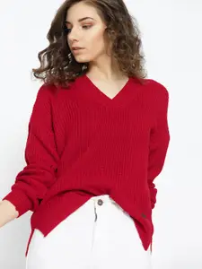 The Roadster Lifestyle Co Women Red Solid Sweater