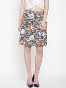Oxolloxo Floral Printed Grey Midi Skirt
