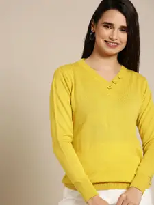 DressBerry Women Yellow Solid Acrylic Sweater