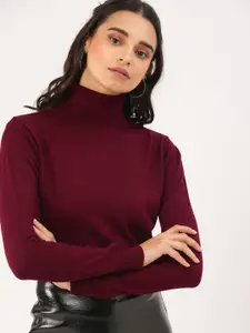 DressBerry Women Maroon Solid Sweater