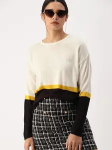 DressBerry Women Off-White & Black Colourblocked Sweater