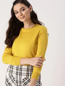 DressBerry Women Mustard Yellow Solid Sweater