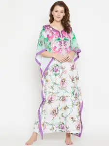 The Kaftan Company White & Pink Printed Maxi Kaftan Nightdress LW_PY_ANDROMEDA27