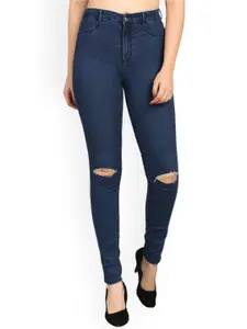 Kotty Women Blue Skinny Fit High-Rise Slash Knee Jeans