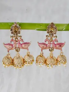 Shining Diva Gold-Plated & Pink Antique Classic Jhumkas