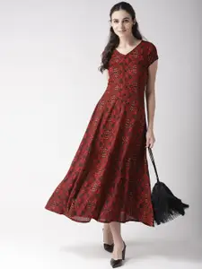 plusS Red & Black Ethnic Motifs Printed Fit & Flare Dress