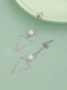 Carlton London Silver-Toned Rhodium Plated Triangular Drop Earrings