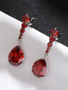 Carlton London Red Rhodium-Plated CZ Studded Drop Earrings