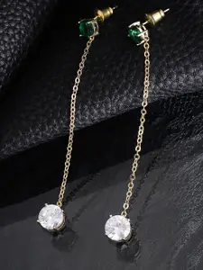 Carlton London Green Gold-Plated CZ-Studded Contemporary Drop Earrings