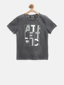 Alcis Boys Charcoal Grey Printed Round Neck Training Pure Cotton T-shirt