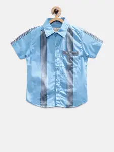 TONYBOY Boys Blue Regular Fit Striped Casual Shirt