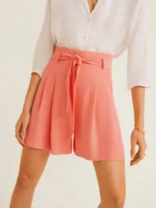 MANGO Women Peach-Coloured Solid Regular Fit Shorts