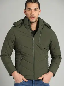 The Roadster Lifestyle Co Men Olive Green Solid Puffer Jacket