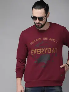 The Roadster Lifestyle Co Men Maroon Printed Sweatshirt