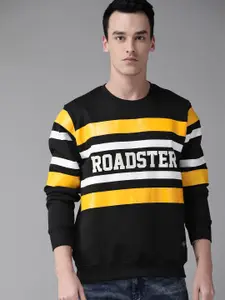 The Roadster Lifestyle Co Men Black & Yellow Striped Sweatshirt